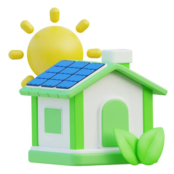 Eco House Rendering Solar Panel Cell Sustainability Reducing Co2 Emission — Stock Photo, Image