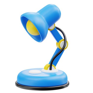 Masa lambası 3d simgesi, izole arkaplan. 3 Boyutlu resim çizimi