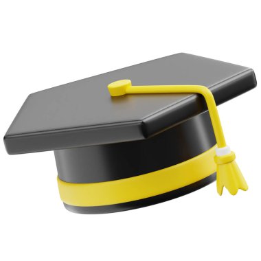 Mezuniyet başlığı 3D simgesi, izole edilmiş arka plan. 3 Boyutlu resim çizimi