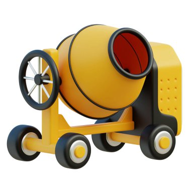 Çimento karıştırıcı 3d simgesi, izole arkaplan. 3 Boyutlu resim çizimi