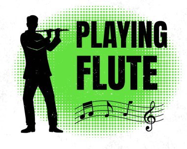 Müzik temalı tasarımlar ve festival promosyonları için mükemmel bir flütçü silueti içeren renkli caz illütü