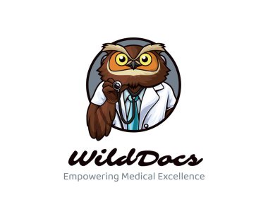 A wise owl doctor holding a stethoscope for medical branding clipart