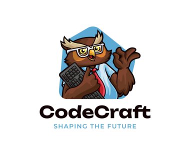 A wise owl programmer holding a keyboard with glasses clipart