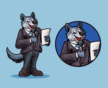 Canlı bir kurt maskotu. Yayın mesleğini simgeliyor.