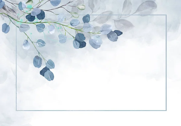 暗淡的冬季树叶 植物设计横幅 植物糊状水彩画边框 — 图库照片