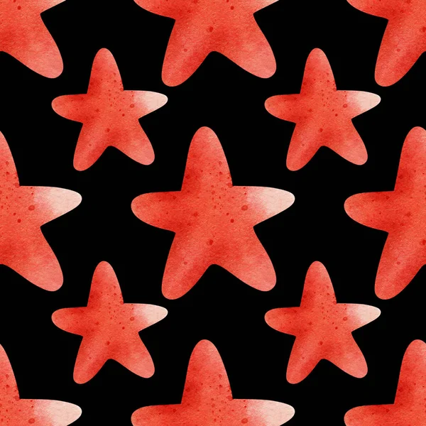 Gribouillis Étoiles Rouges Sur Fond Noir Motif Étoilé Sans Couture — Photo