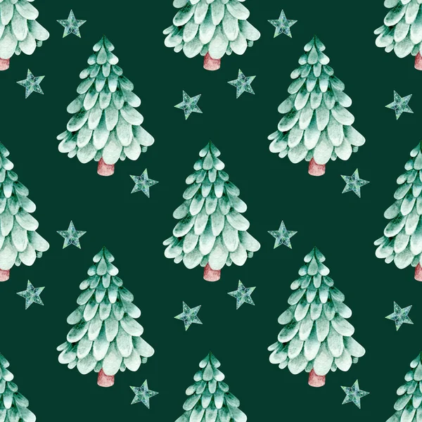 Minimalista Acuarela Dibujado Mano Patrón Sin Costuras Con Abeto Navidad —  Fotos de Stock