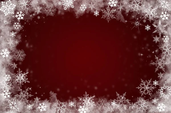 Elegante Rode Kerstmis Achtergrond Met Witte Sneeuwvlokken — Stockfoto