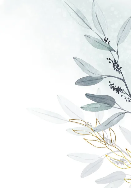 Бледные Листья Ботанический Дизайн Баннера Цветочные Пастельные Акварели — стоковое фото