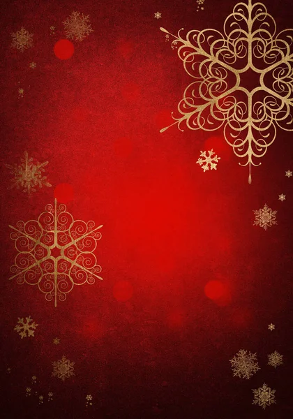 Eleganckie Czerwone Tło Świąteczne Złotymi Płatkami Śniegu — Zdjęcie stockowe