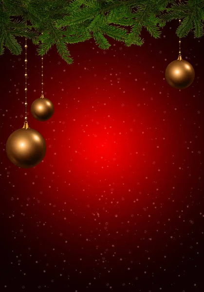 Goldene Weihnachtskugeln Auf Rotem Hintergrund Grußkarte Frohe Weihnachten Weihnachtsillustration — Stockfoto