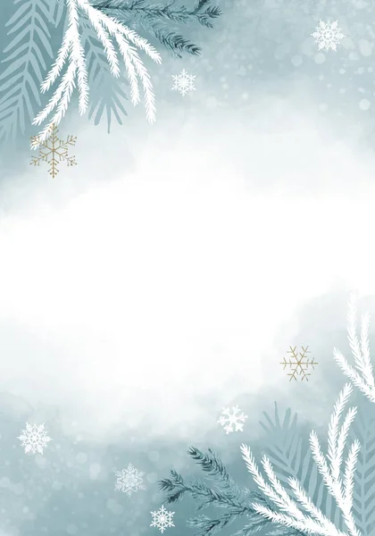 Χλωμά Χειμωνιάτικα Φύλλα Και Κλαδιά Νιφάδες Χιονιού Banner Βοτανικού Σχεδιασμού — Φωτογραφία Αρχείου