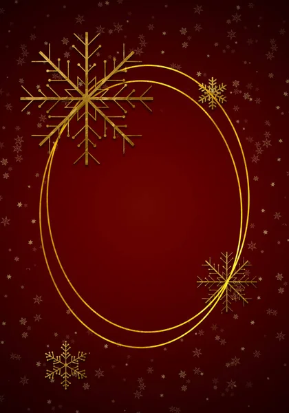 Дизайн Поздравительной Открытки Светящимися Золотистыми Снежинками Темно Красном Фоне Баннер — стоковое фото
