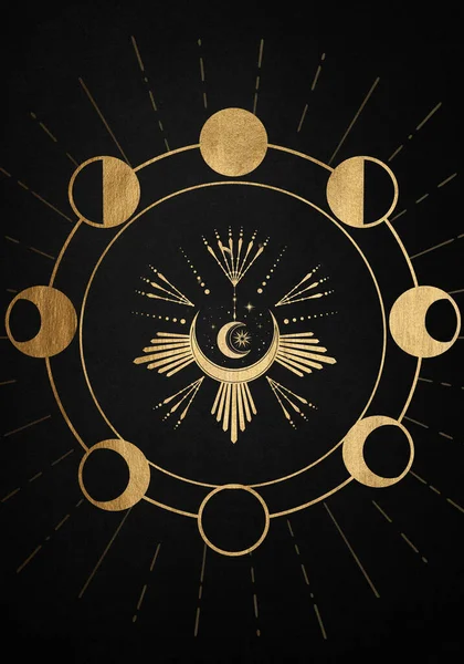 Geometría Sagrada Fases Luna Astrología Medieval Ilustración — Foto de Stock