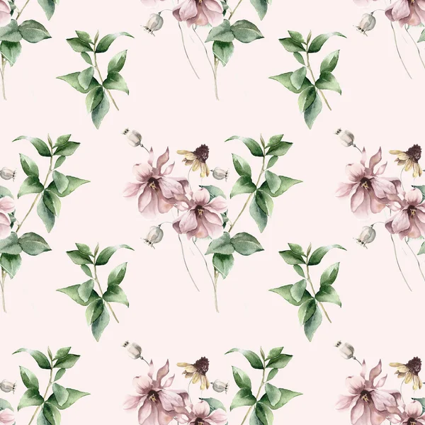 Sketch Blossom Floral Botany Collection Flower Drawings Seamless Pattern Hand — Stock Photo, Image