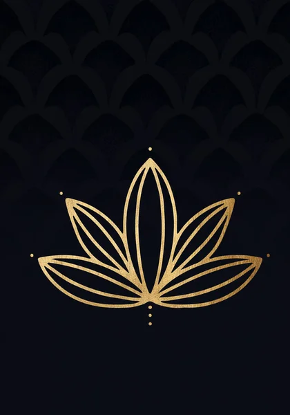 Ανθρακίτης Φόντο Πολυτέλεια Χρυσό Λουλούδι Lotus Μεγάλη Για Πρόσκληση Φυλλάδιο — Φωτογραφία Αρχείου