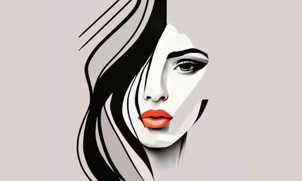 Elegant Skiss Ett Kvinnligt Abstrakt Ansikte Ritning Kvinna Ansikte Minimalistisk — Stockfoto