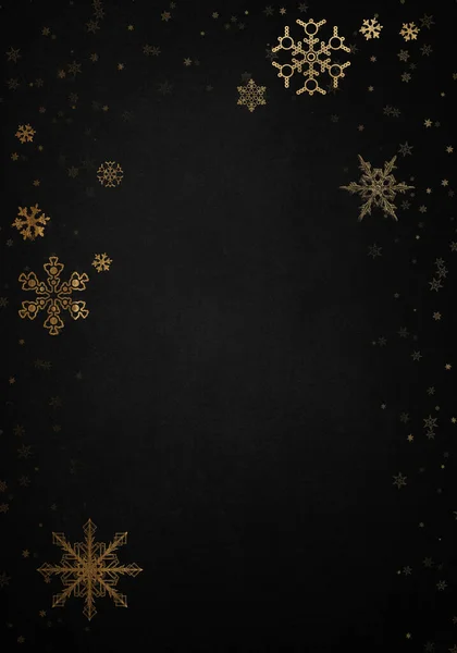 Grußkarten Design Mit Leuchtenden Goldenen Schneeflocken Auf Dunklem Anthrazitfarbenem Hintergrund — Stockfoto
