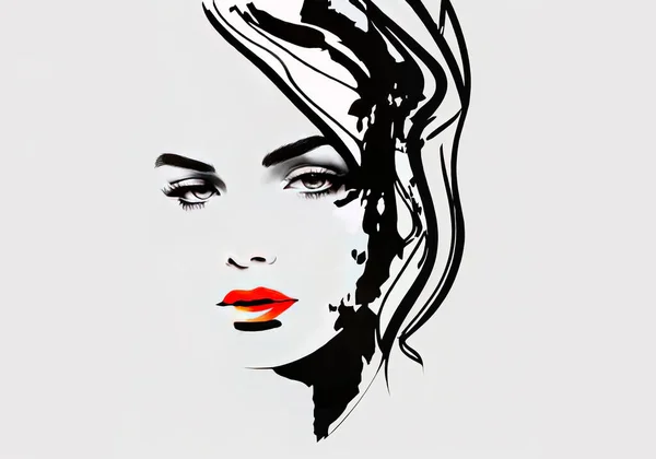 Elegant Skiss Ett Kvinnligt Abstrakt Ansikte Ritning Kvinna Ansikte Minimalistisk — Stockfoto