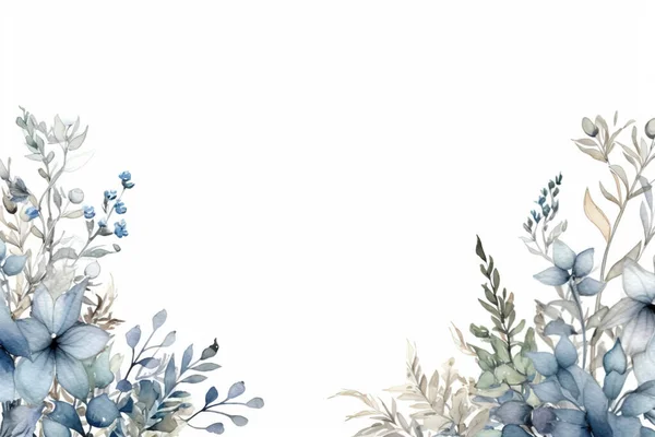 Бледные Акварельные Листья Цветы Белом Фоне Вертикальное Ботаническое Оформление Баннера — стоковое фото