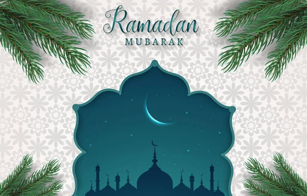 Banner Modelo Mubarak Ramadan Elegante Com Bela Luz Brilhante Ornamento — Vetor de Stock