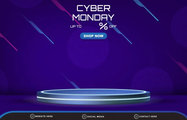 Cyber Monday Discount Sale Template Banner Blank Space Podium Product — Stock Vector