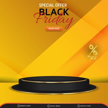 Sosyal medya paylaşımı için özel teklif: Soyut gradyan turuncu ve sarı dizaynlı ürün satışı için 3d podyum