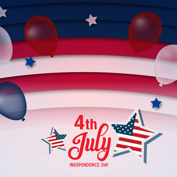 4th of july american independence day background banner with abstract gradient blue red and white design