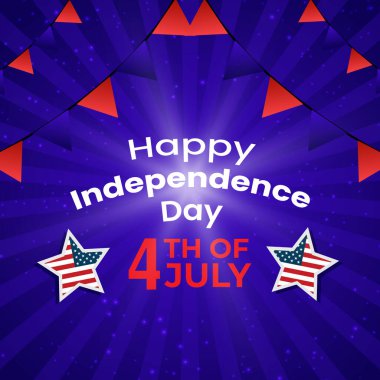 Mutlu bağımsızlık günleri. 4 Temmuz arka plan afişi. Parlak mavi arka plan tasarımı.
