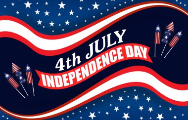 4 Temmuz Bağımsızlık Günü sosyal medya paylaşımı için soyut mavi ve beyaz arkaplan tasarımlı manzara afişi