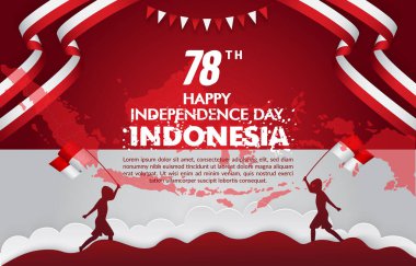 Endonezya 'nın Bağımsızlık Günü' nün 78. yıldönümü kutlu olsun. Sosyal medya paylaşımı için soyut gradyan kırmızı ve beyaz arkaplan 12.