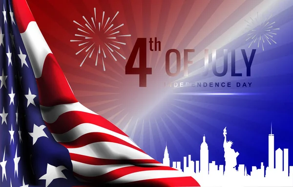 7月4日アメリカ独立記念日の背景旗と抽象的なグラデーションの赤白と青のデザイン — ストックベクタ