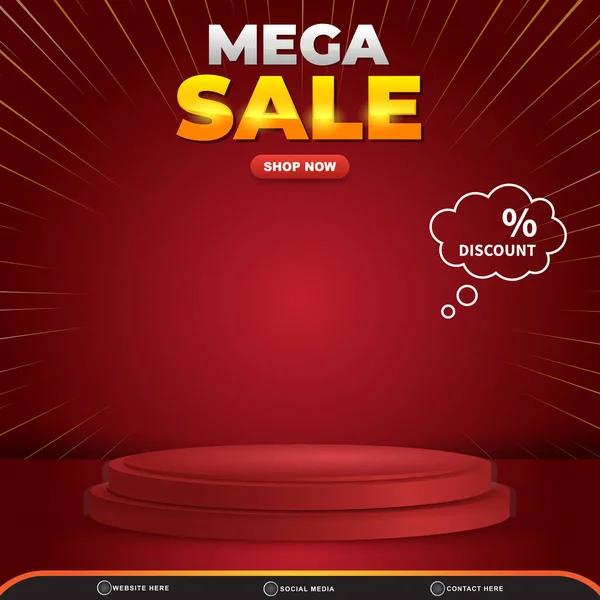 Mega Sale Discount Social Media Post Template Banner Copy Space — Stock Vector