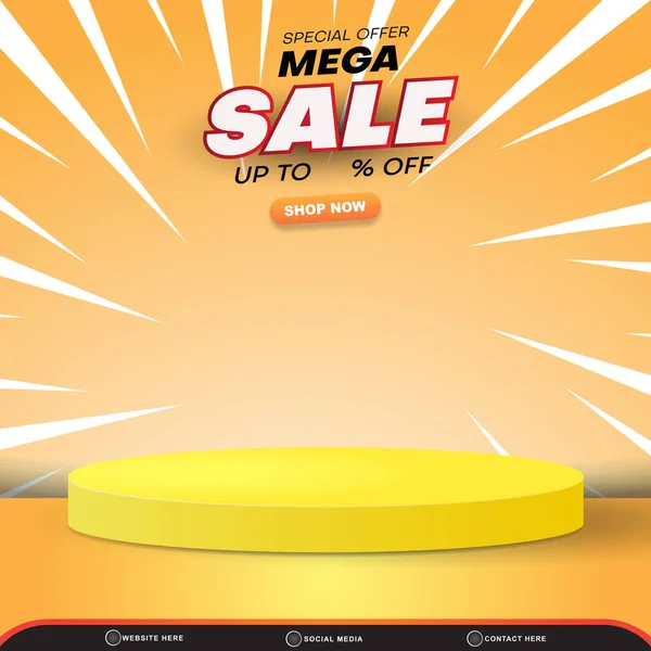 Special Offer Mega Sale Discount Template Banner Blank Space Podium — 图库矢量图片