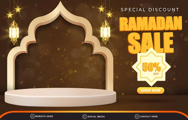 Special Discount Ramadan Sale Template Banner Blank Space Podium Product — Stock Vector