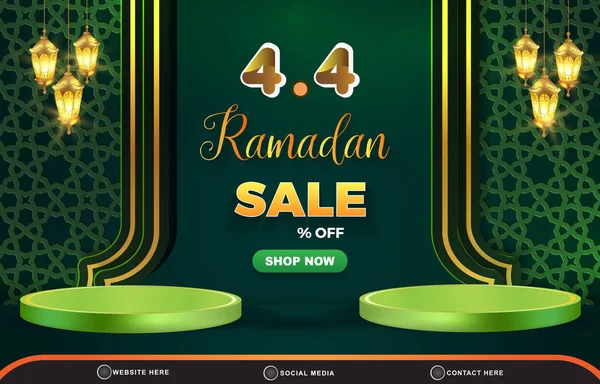 Ramadan Sale Discount Template Banner Blank Space Podium Product Sale — Stock Vector