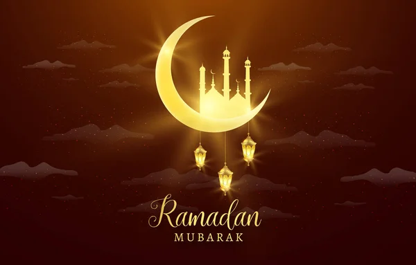 Beautiful Ramadan Mubarak Illustration Beautiful Shiny Luxury Light Moon Mosque — Stock Vector