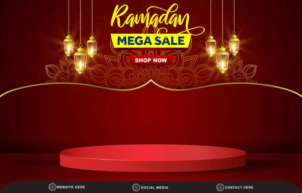 Ramadan Mega Försäljning Rabatt Mall Banner Med Tomt Utrymme Pallplats — Stock vektor