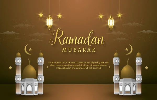 Ramadán Mubarak Banner Mešitou Ilustrací Lesklý Islámský Ornament Abstraktní Gradient — Stockový vektor