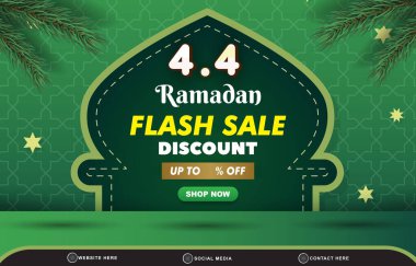 04.04 Ramazan indirimli satış şablonu, ürün satışı için kopyalama alanı ve soyut gradyan yeşil arkaplan tasarımı.