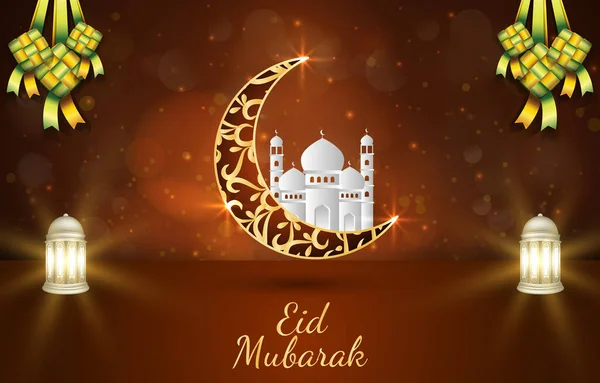Eid Mubarak Illustratie Banner Met Mooie Glanzende Gouden Islamitische Ornament — Stockvector