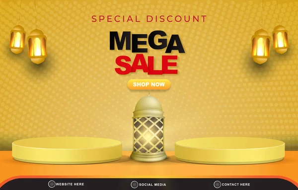 Special Discount Mega Sale Ramadan Template Banner Copy Space Podium — Διανυσματικό Αρχείο
