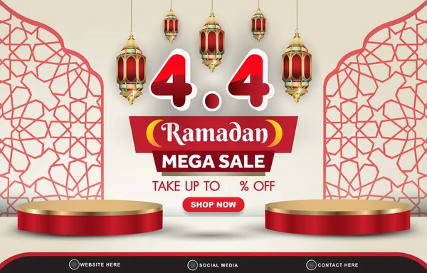 Ramadan Μέγα Πώληση Banner Πρότυπο Έκπτωση Αντίγραφο Χώρου Βάθρο Για — Διανυσματικό Αρχείο