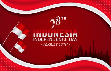 Endonezya 'nın 78. Bağımsızlık Günü afişi soyut gradyan kırmızı ve beyaz arkaplan 27