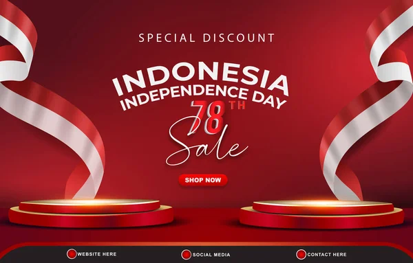 Descuento Especial Día Independencia Indonesia 78Th Agosto Venta Banner Con Ilustración de stock