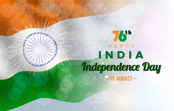 Feliz 76º Agosto India Bandera Del Día Independencia Con Naranja Vector de stock