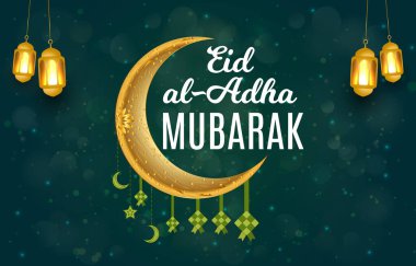 Kurban bayramı afişi, İslami süs ve soyut gradyan koyu yeşil arkaplan tasarımı.