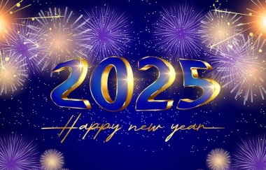 2025 mutlu yeni yıl afişi modern 3D metin efekti ve güzel ışıltılı parlak süsleme soyut gradyan mavi arkaplan tasarımı 7