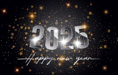 2025 happy new year template banner with modern 3d text effect and beautiful sparkle luxury shiny ornament abstract gradient black background design 34 clipart