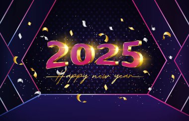 2025 mutlu yeni yıl afişi modern 3D metin efekti ve güzel ışıltılı lüks parlak süsleme soyut gradyan mor arka plan tasarımı 28